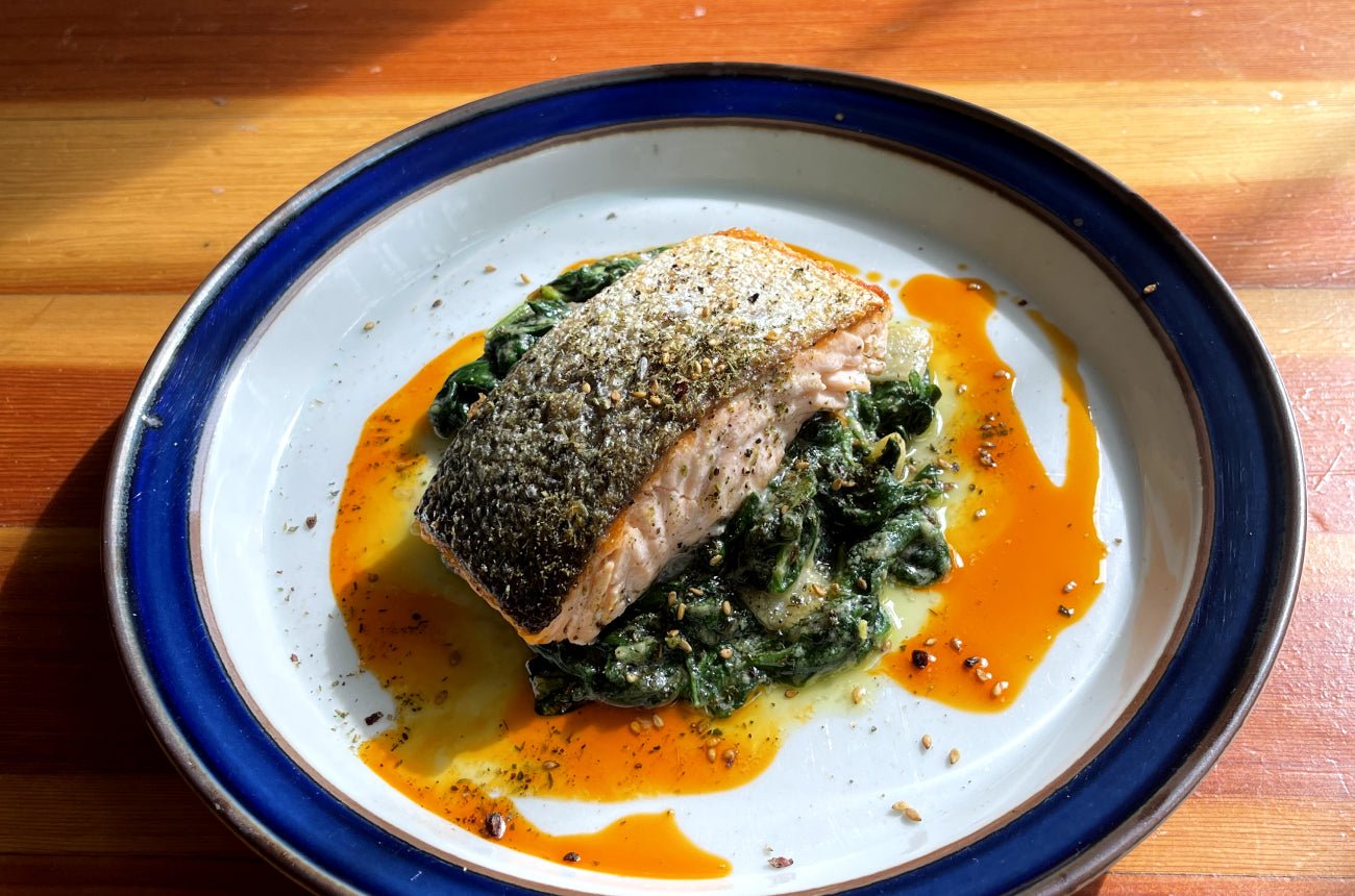 Creamed Spinach with Seared Salmon