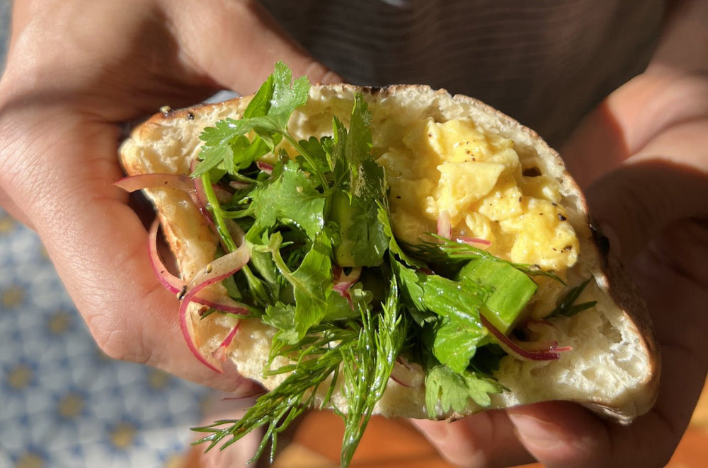 Pita Breakfast Sandwich with Preserved Lemon Hummus