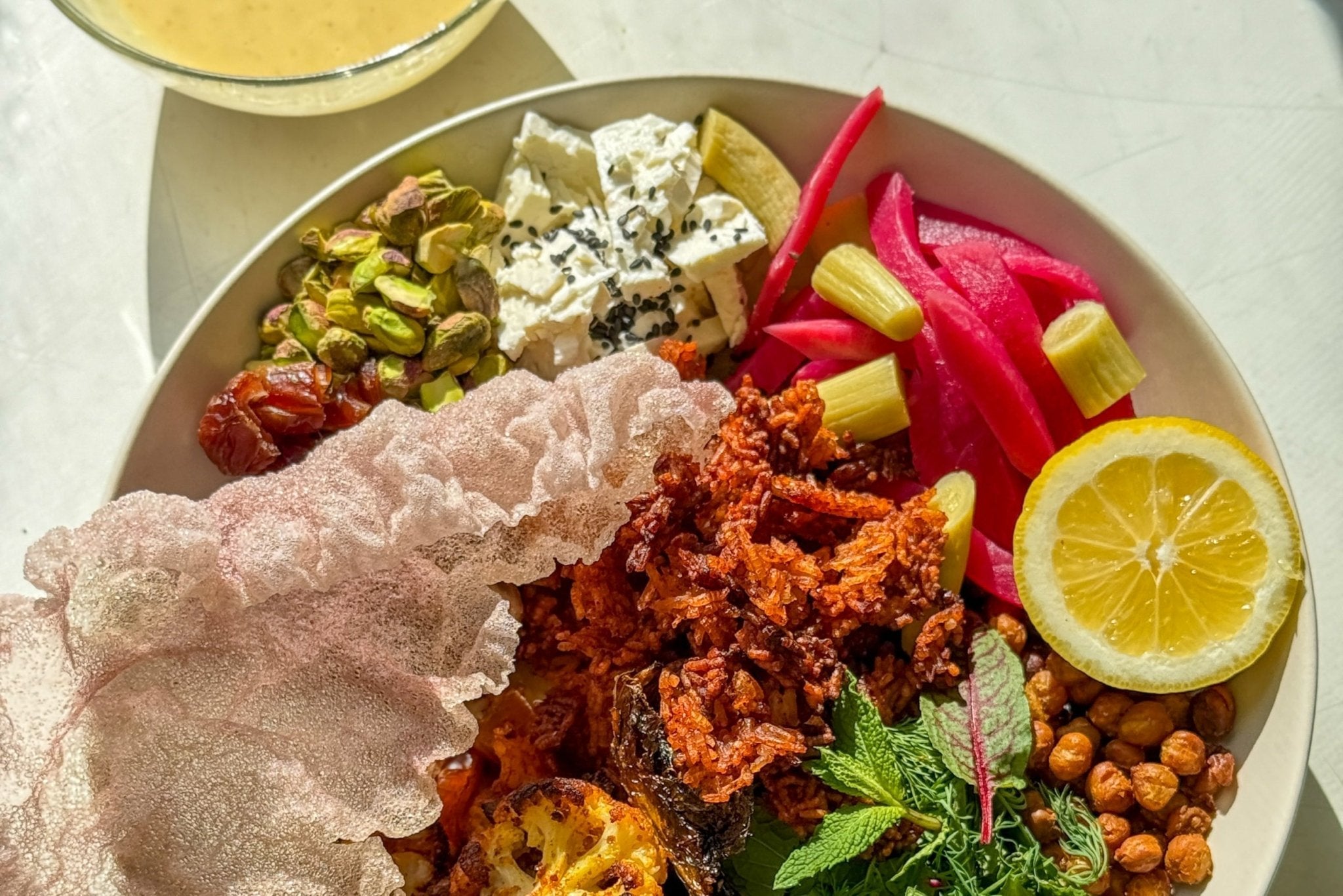 Harissa Crispy Rice Bowl with Preserved Lemon Hummus